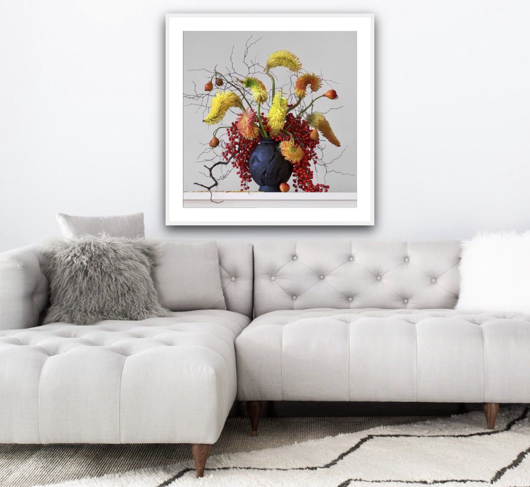 Red Hot Pokers Berries Rose Hips & Twigs 5.20pm (Framed)