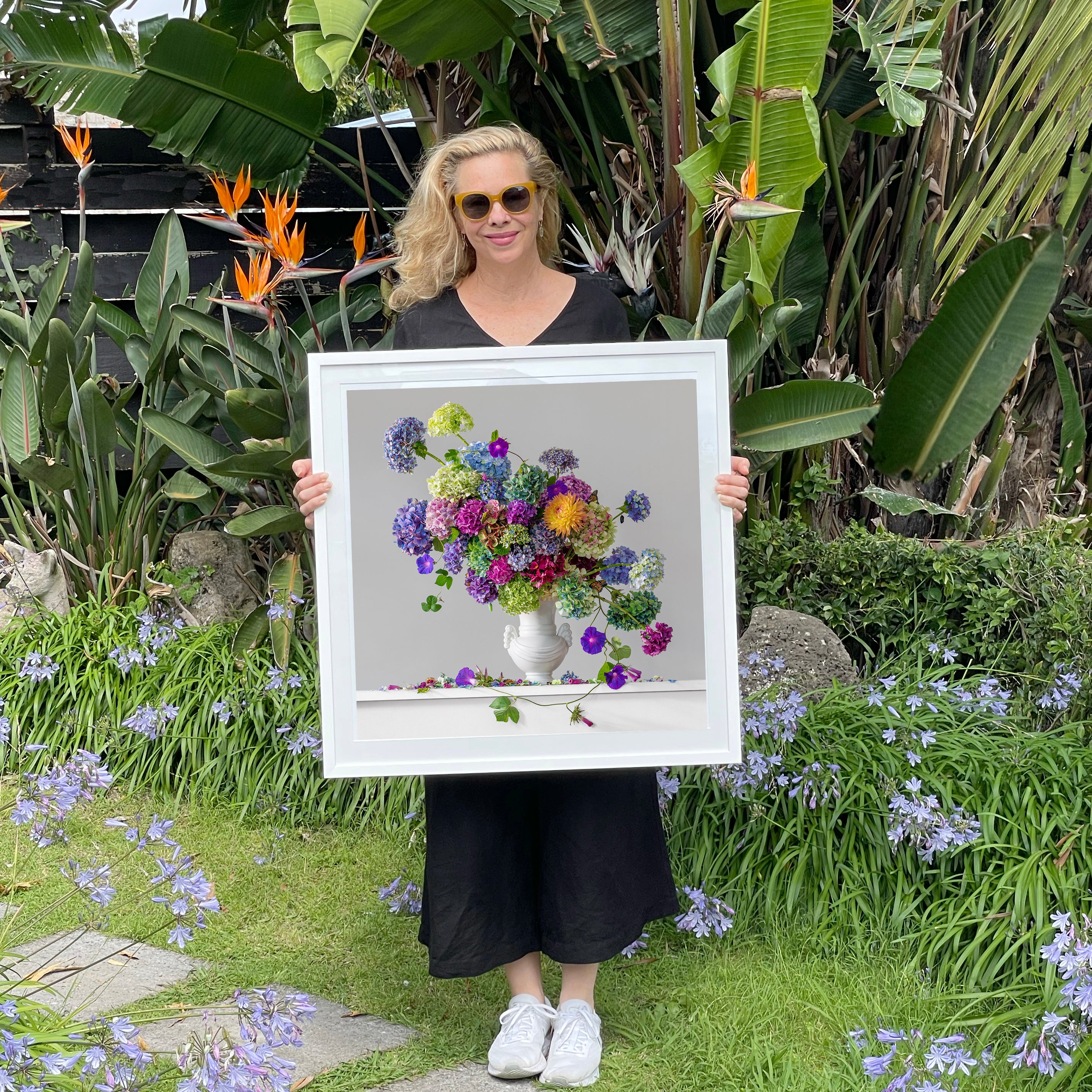 Hydrangeas, Morning Glory & Dahlia 5.10 pm (Framed)