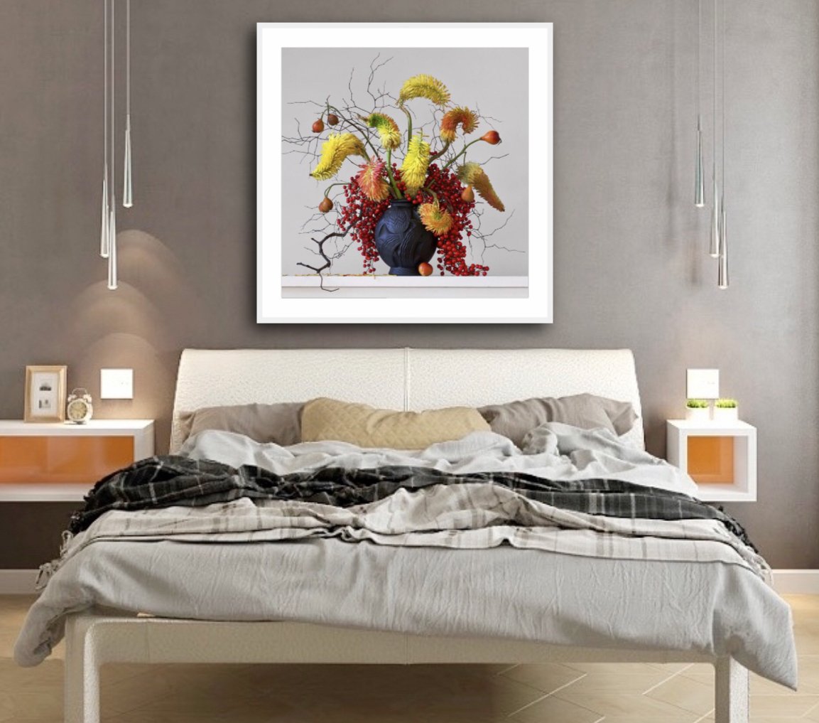 Red Hot Pokers Berries Rose Hips & Twigs 5.20pm (Framed)