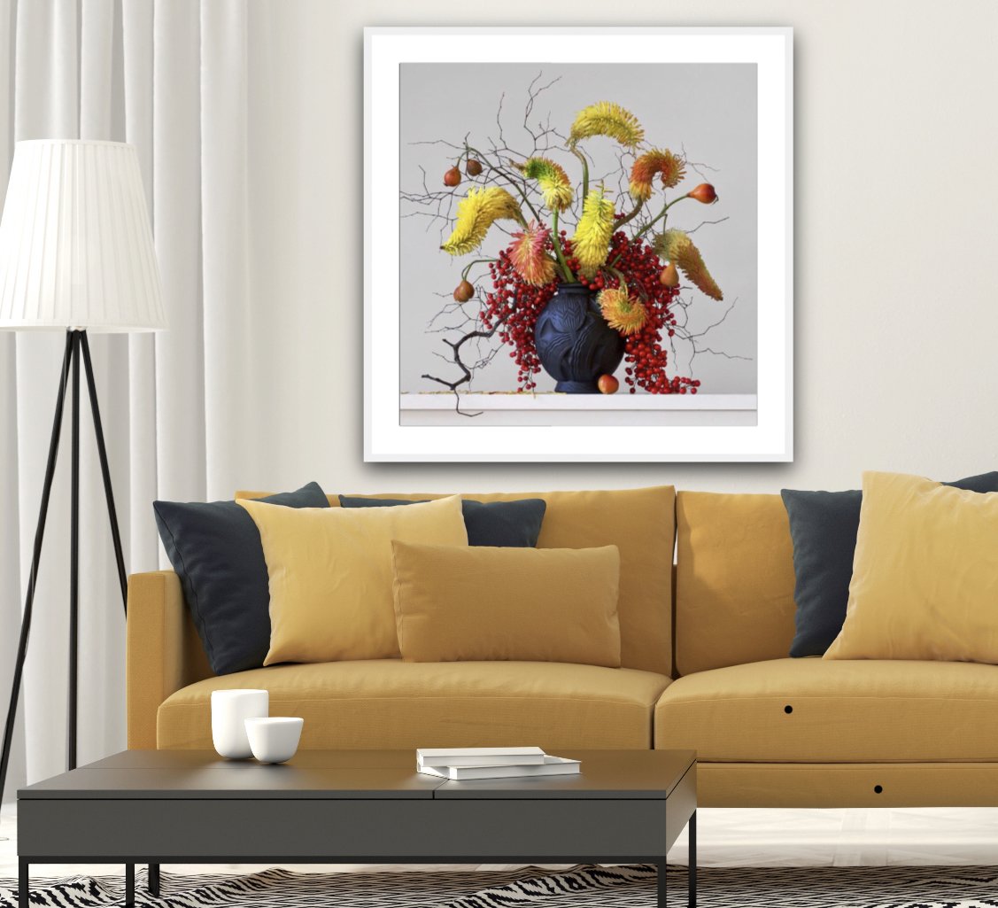 Red Hot Pokers Berries Rose Hips & Twigs 5.20pm (Framed)